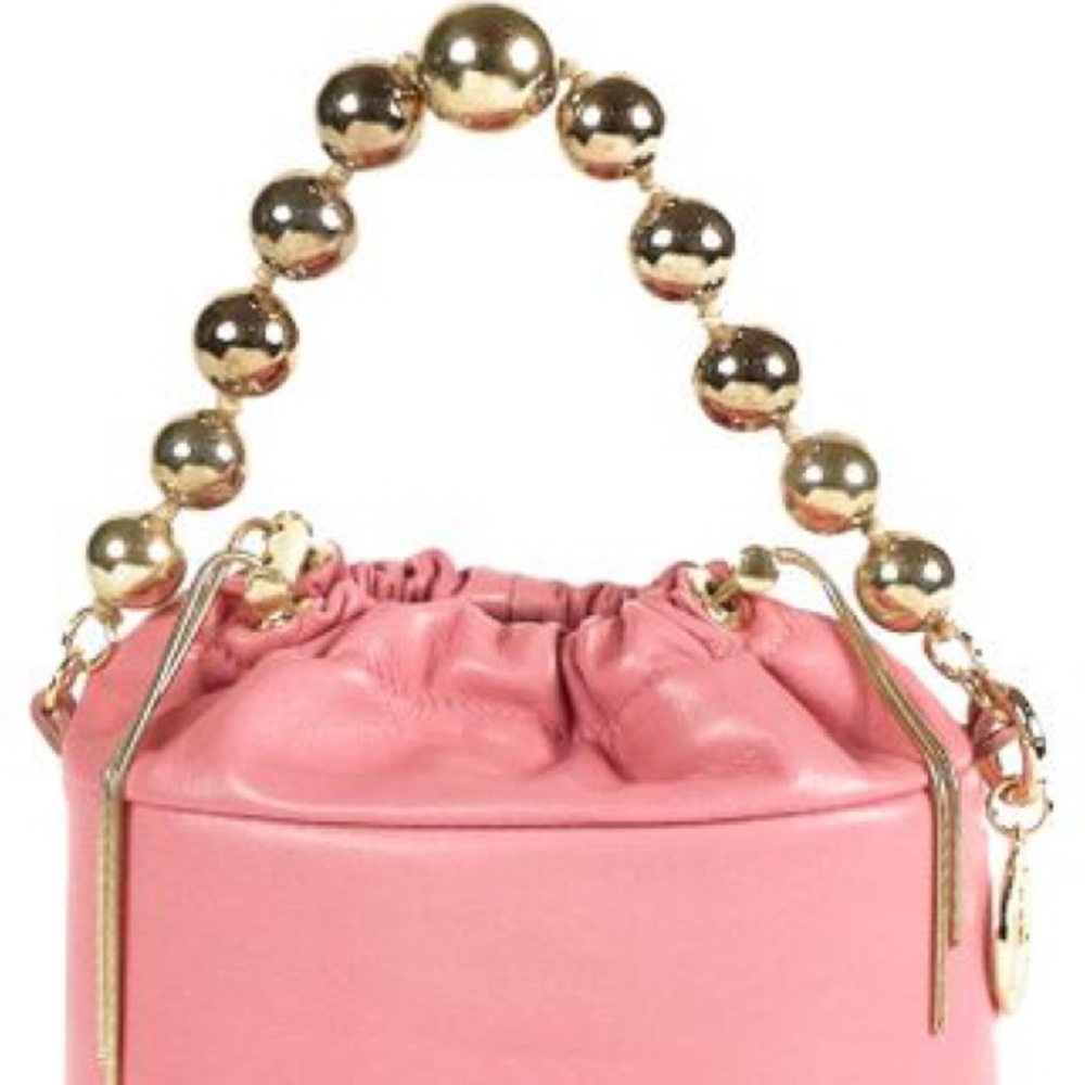 Rosantica pink brick leather mini bag with bauble handle bucket bag